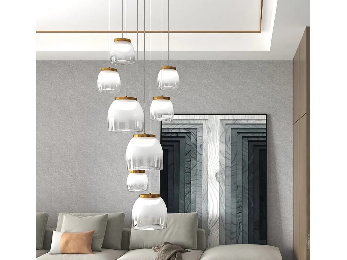 Drum Sosp. Tonda Bianco 8 Luci Vetri 5 Pic. + 3 Gr. Decoro Oro Opaco Dorado Discount