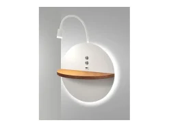 Dual - Aplique de pared con estante y luz LED 15W Fabas Luce Touch dimmer - mate con USB integrado en madera Blanco New