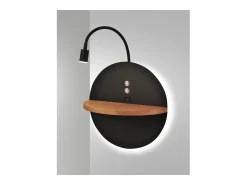 Aplique Para Pared-Dual - Aplique de pared con estante y luz LED 15W Fabas Luce Touch dimmer - mate con USB integrado en madera Negro