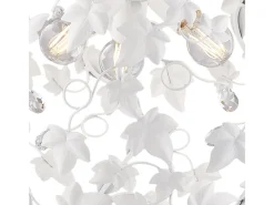 Edera - Lámpara de araña de hierro lacado en con decoración. Lámpara shabby chic con pedrería de cristal, 3 luces, 105 cm, Ø50 cm, BL50-3-BCO Blanco Outlet