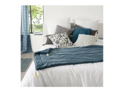 Atmosphera Edredón de terciopelo con borlas 80 x 180 cm Azul Discount
