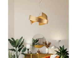 Lámpara Suspendida-Elisa - Lámpara colgante blanca con corte láser, decoración oro antiguo y cable de acero, 3 luces Ø57 Dorado