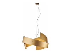 Lámpara Suspendida-Elisa - Lámpara colgante blanca con corte láser, decoración oro antiguo y cable de acero, 3 luces Ø57 Dorado