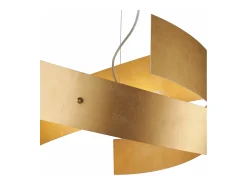 Lámpara Suspendida-Elisa - Lámpara colgante blanca con corte láser, decoración oro antiguo y cable de acero, 3 luces Ø57 Dorado