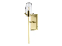 Hot Elstead Alton 1 ljus vägglampa, borstad mässing, IP44, E27 Camel