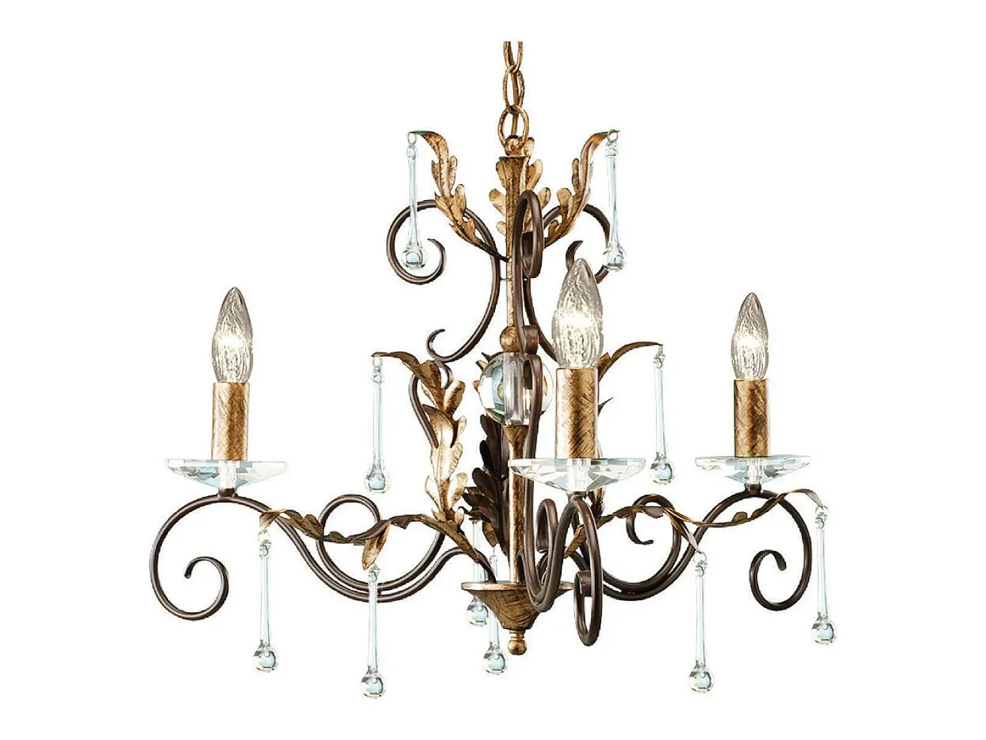 Elstead Amarilli Ljuskrona 3 ljus brons, guldblommiga bladdesign, E14 Bronce