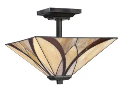 Elstead Asheville 2 Ljus Semi Flush Taklampa Brons, Tiffany Glass, E27 Bronce