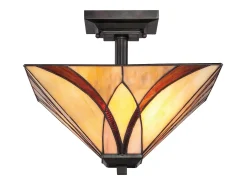 Elstead Asheville 2 Ljus Semi Flush Taklampa Brons, Tiffany Glass, E27 Bronce