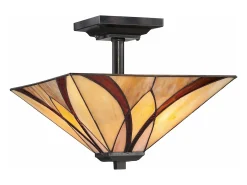 Elstead Asheville 2 Ljus Semi Flush Taklampa Brons, Tiffany Glass, E27 Bronce