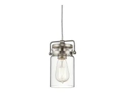 Elstead Brinley 1 Light Ceiling Mini Pendel Borstad Nickel, E27 Gris