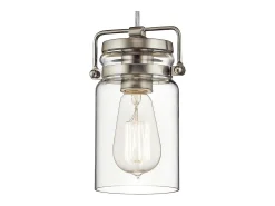 Elstead Brinley 1 Light Ceiling Mini Pendel Borstad Nickel, E27 Gris