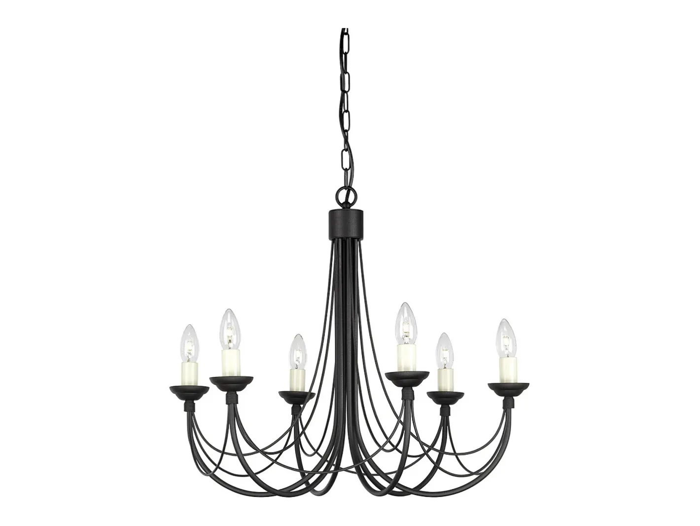 Lámpara Suspendida-Elstead Carisbrooke 6 ljus multiarm ljuskrona svart finish - glasskärmar ingår inte, E14 Negro