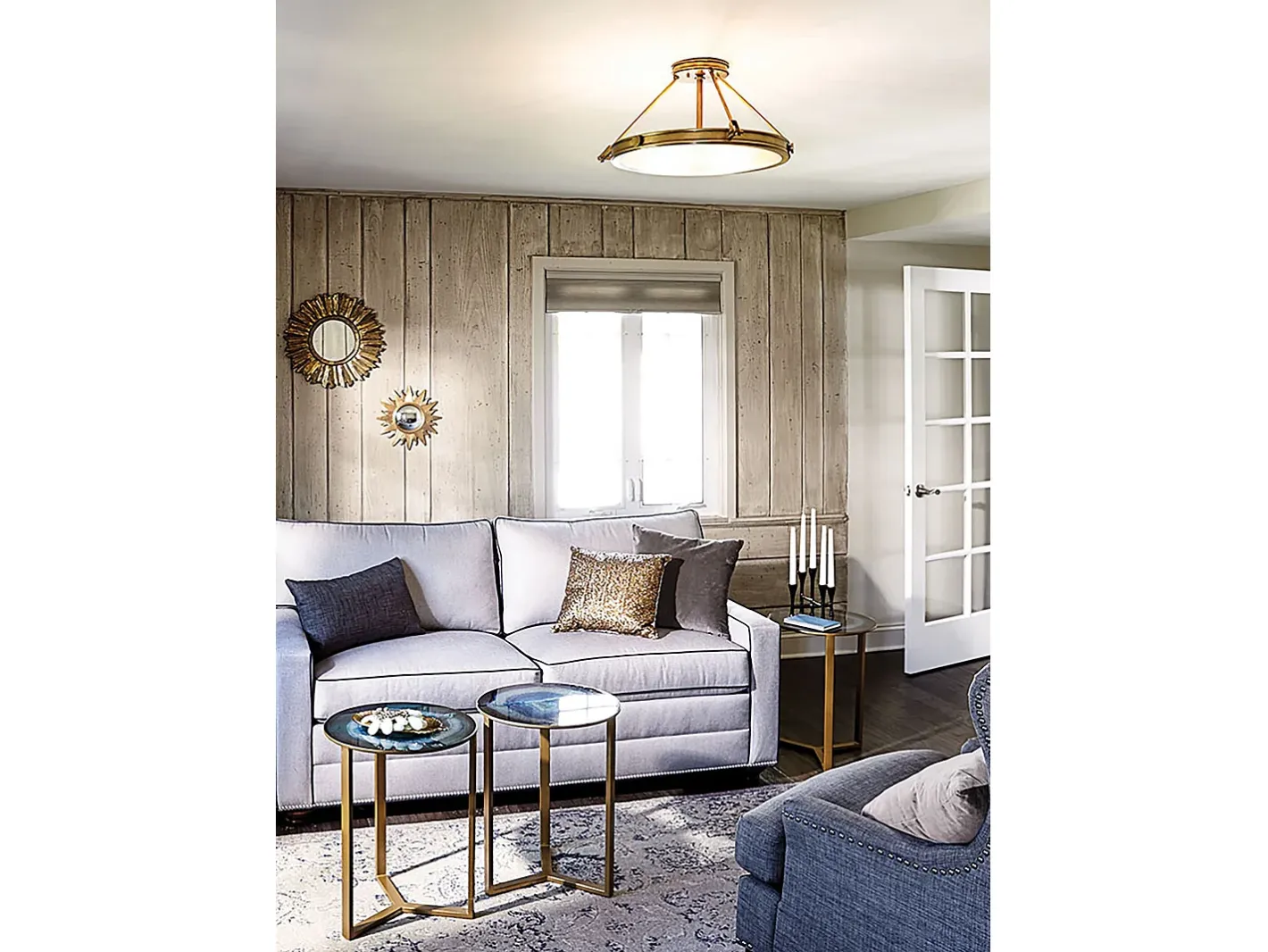 Plafón-Elstead Collier 4 Lätt Medium Semi Flush Takljus Mässing, E14 Camel