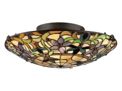 Elstead Kami 2 ljus Tiffany infälld taklampa Vintage brons, E27 Bronce Clearance