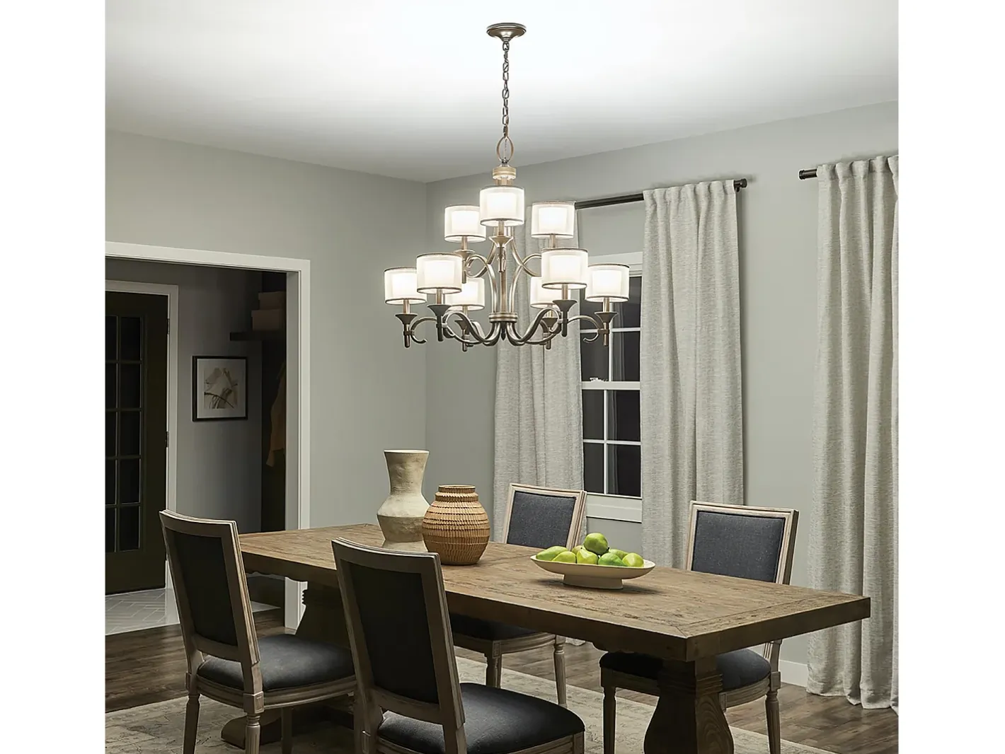Clearance Elstead Lacey 9 ljus ljuskrona, antikt tenn, E14 Gris