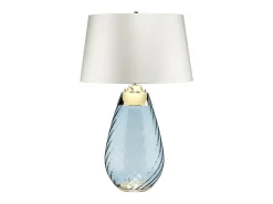 Lámpara De Mesa-Elstead Lena 2 ljus stor blå bordslampa med off-white skärm, blåtonat glas, off-white skärm, E27 Blanco