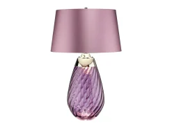 Best Elstead Lena 2 ljus stor plommonbordslampa, plommontonat glas, ljungskärm, E27 Violeta