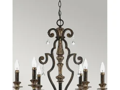 Lámpara Suspendida-Elstead Marquette 6 ljus ljuskrona antik bronsfinish, E14 Bronce