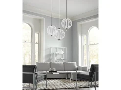 Lámpara Suspendida-Elstead Oberlin LED 2 Ljus Stor sfärisk takhänge Satin Nickel Gris