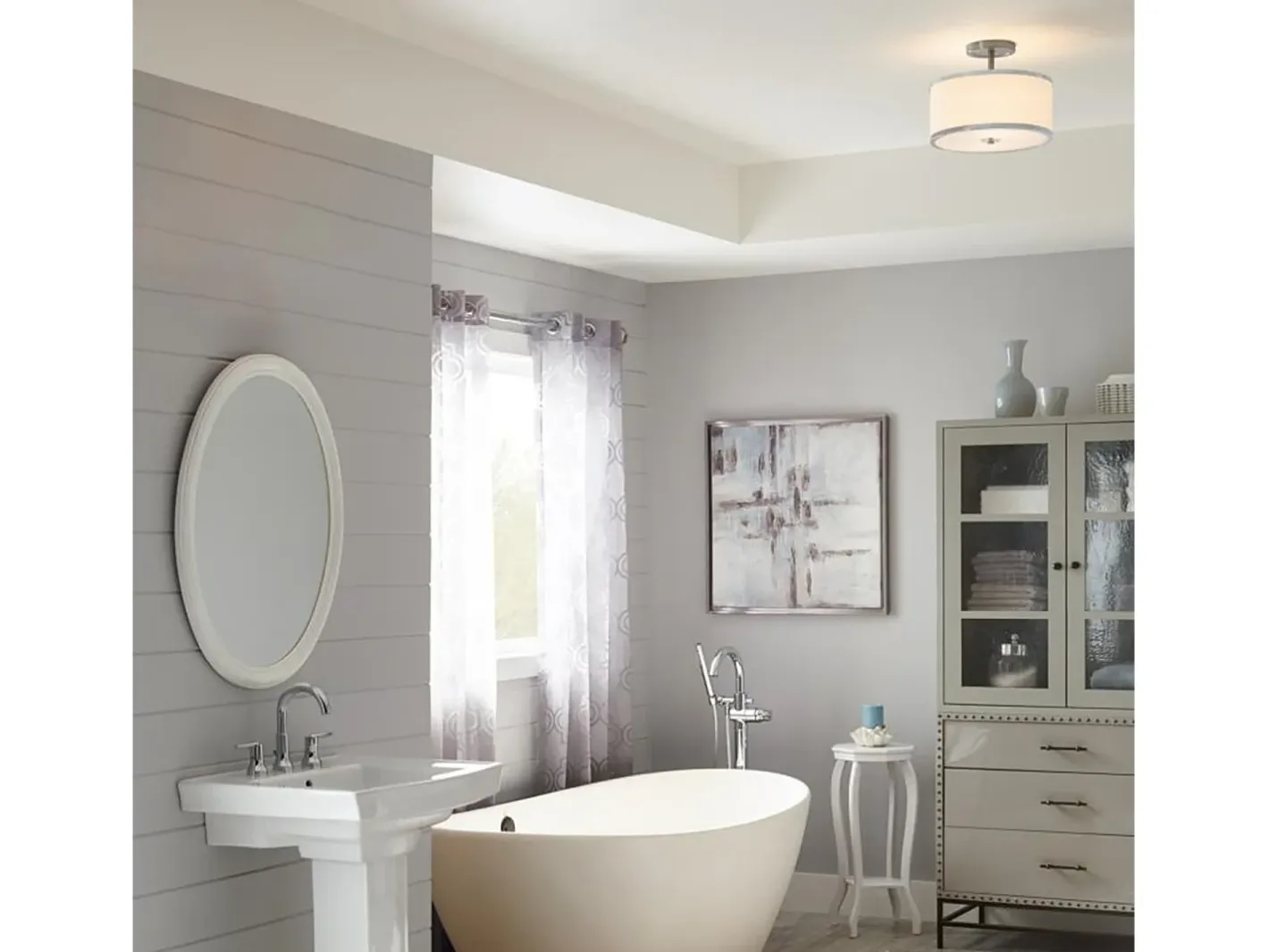 Elstead Prospect Park 2 Ljus Semi Flush Taklampa Krom, Satin Nickel, E27 Gris Discount