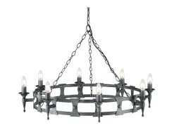 Lámpara Suspendida-Elstead Saxon 8 ljus ljuskrona svart, silverfinish, E14 Gris