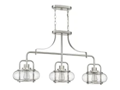Lámpara Suspendida-Elstead Trilogy 3 Light Island Pendel, Borstad Nickel, E27 Gris