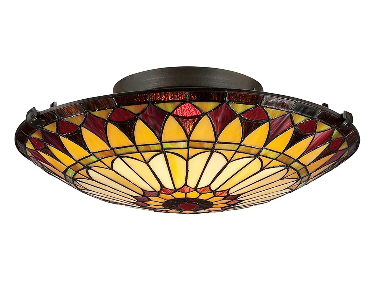 Plafón-Elstead West End 2 ljus infälld taklampa Vintage brons, Tiffany Glas, E27 Bronce