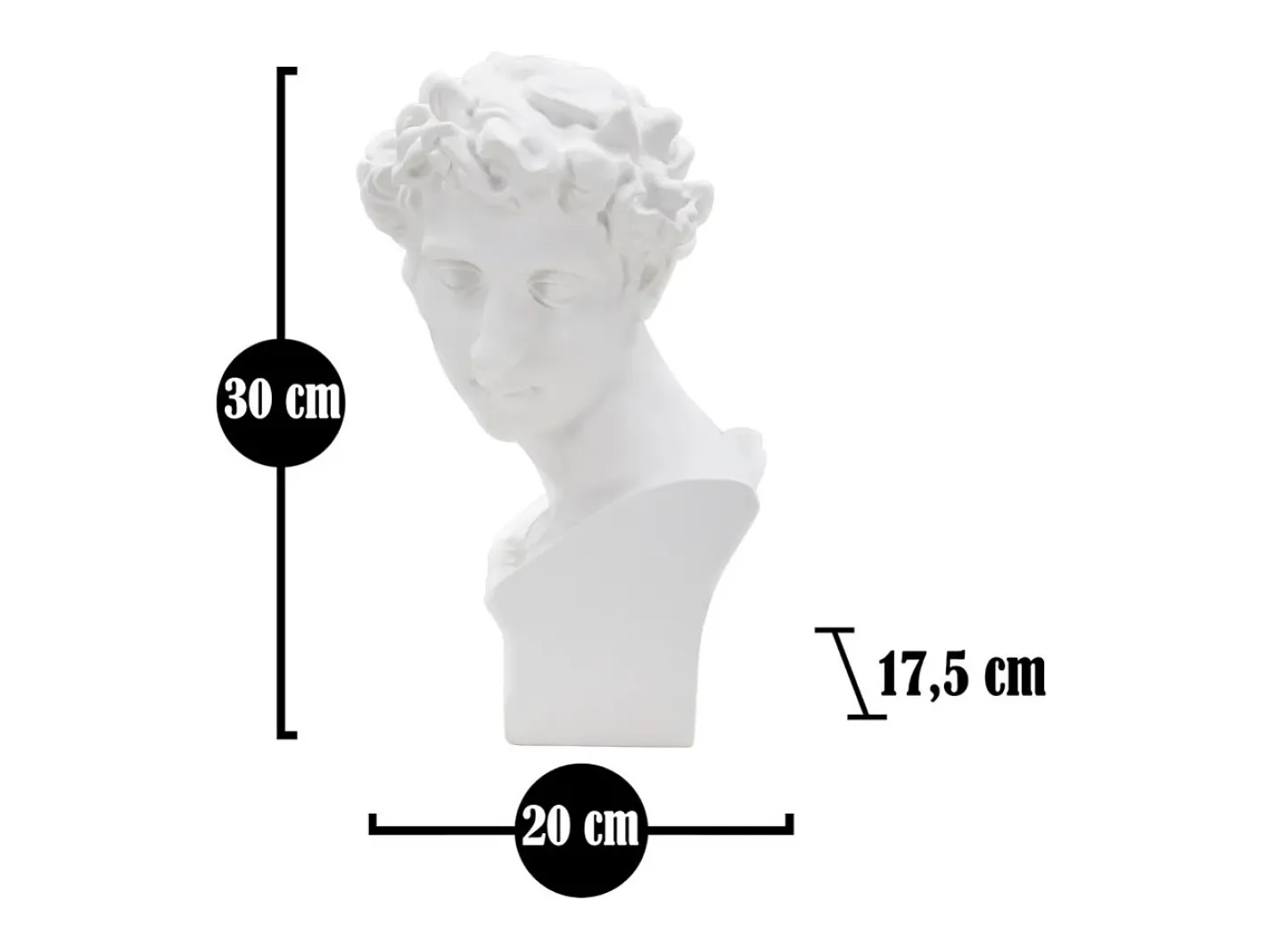 Estatua-Escultura decorativa de resina blanca rostro masculino Enea Blanco