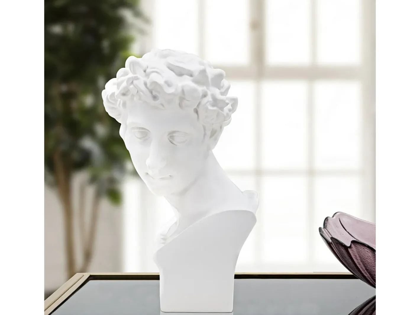 Estatua-Escultura decorativa de resina blanca rostro masculino Enea Blanco