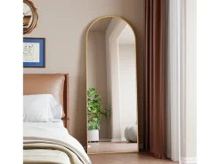 Sale Espejo arqueado de cuerpo entero, 162 x 53 cm, de pared, para salón, Dorado