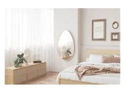 Meublorama Espejo De Pared|Espejo-Espejo asimétrico NARA – 50x80 cm – Acabado en roble envejecido – MDF decorativo de madera – Diseño orgánico y moderno Marru00f3n