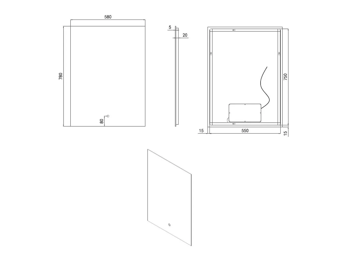 Ledkia Espejo-Espejo Baño con Luz LED 78x58 cm Medium Mason 6000K Blanco Frío Plateado