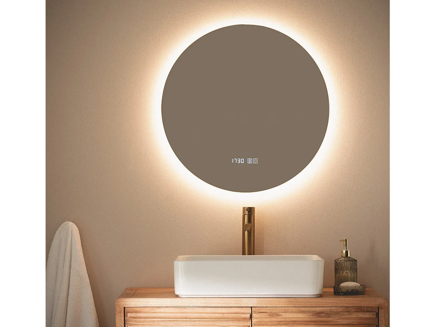 Ledkia Espejo Baño con Luz LED y Antivaho Ø60 cm Big Volpe Seleccionable (Cálido-Neutro-Frío) Plateado Discount