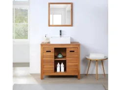 Vente-unique Espejo cuadrado con borde de madera de acacia - 60 x 60 cm - SEPANG Color natural oscuro Sale