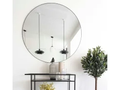 ebuy24 Espejo De Pared|Espejo-Espejo de aluminio redondo con marco Ø 80 cm Negro
