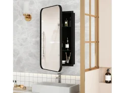 Best Espejo de baño - Mueble con espejo - Estante regulable - 76 x 51 cm - Negro