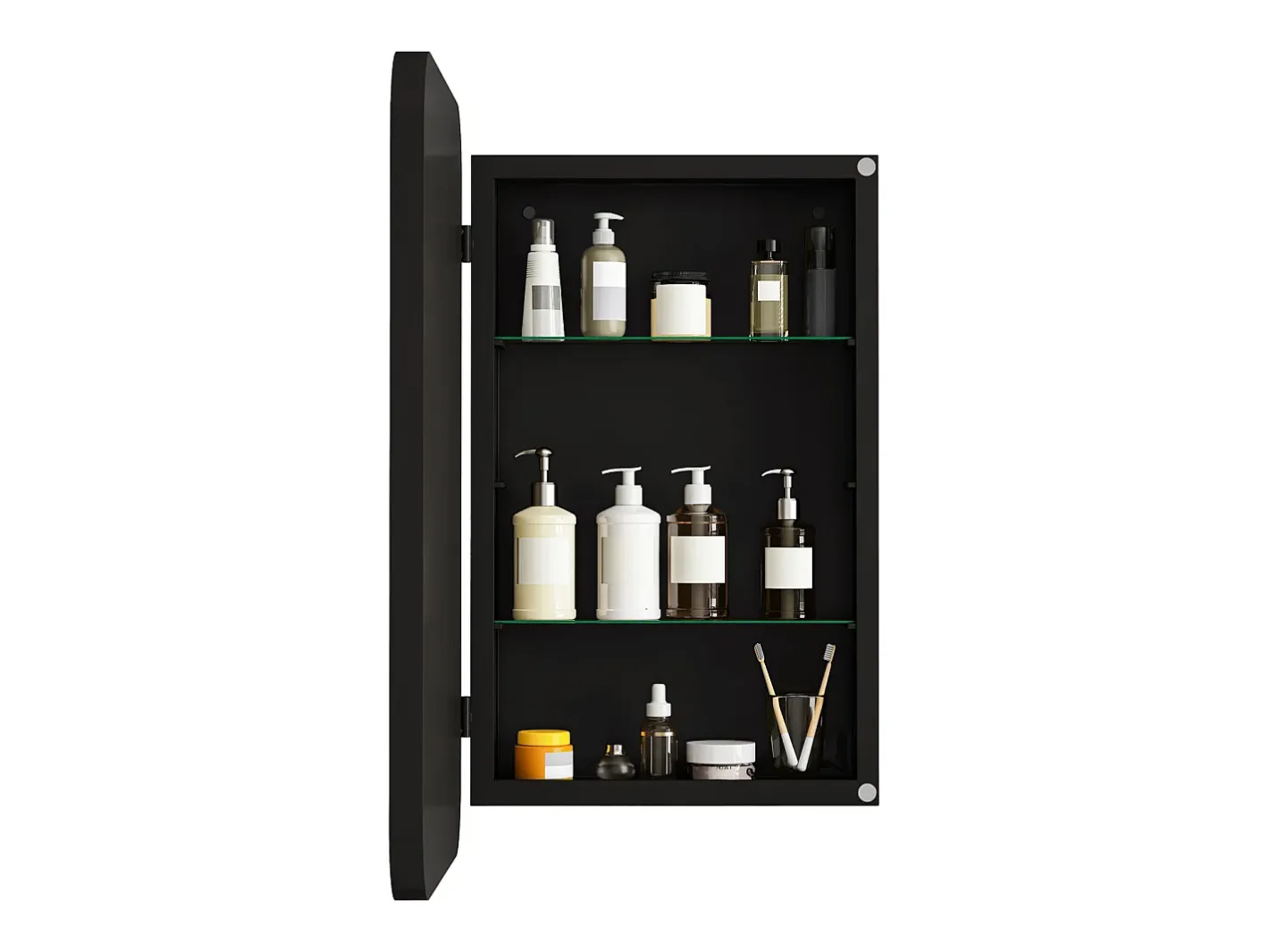 Best Espejo de baño - Mueble con espejo - Estante regulable - 76 x 51 cm - Negro