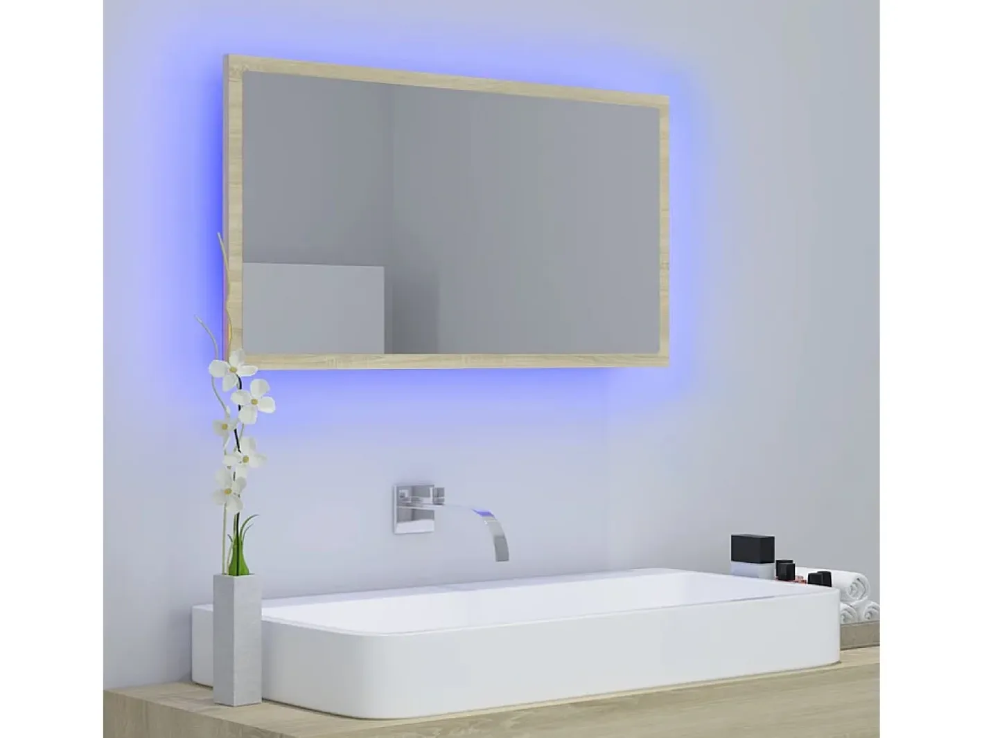 Espejo de baño acrílico color roble Sonoma 80x8,5x37 cm ES990119 Marru00f3n