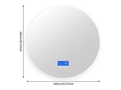Espejo de baño antivaho sin marco con indicador de temperatura, 3 niveles de brillo, redondo, diámetro 100 cm Transparente New