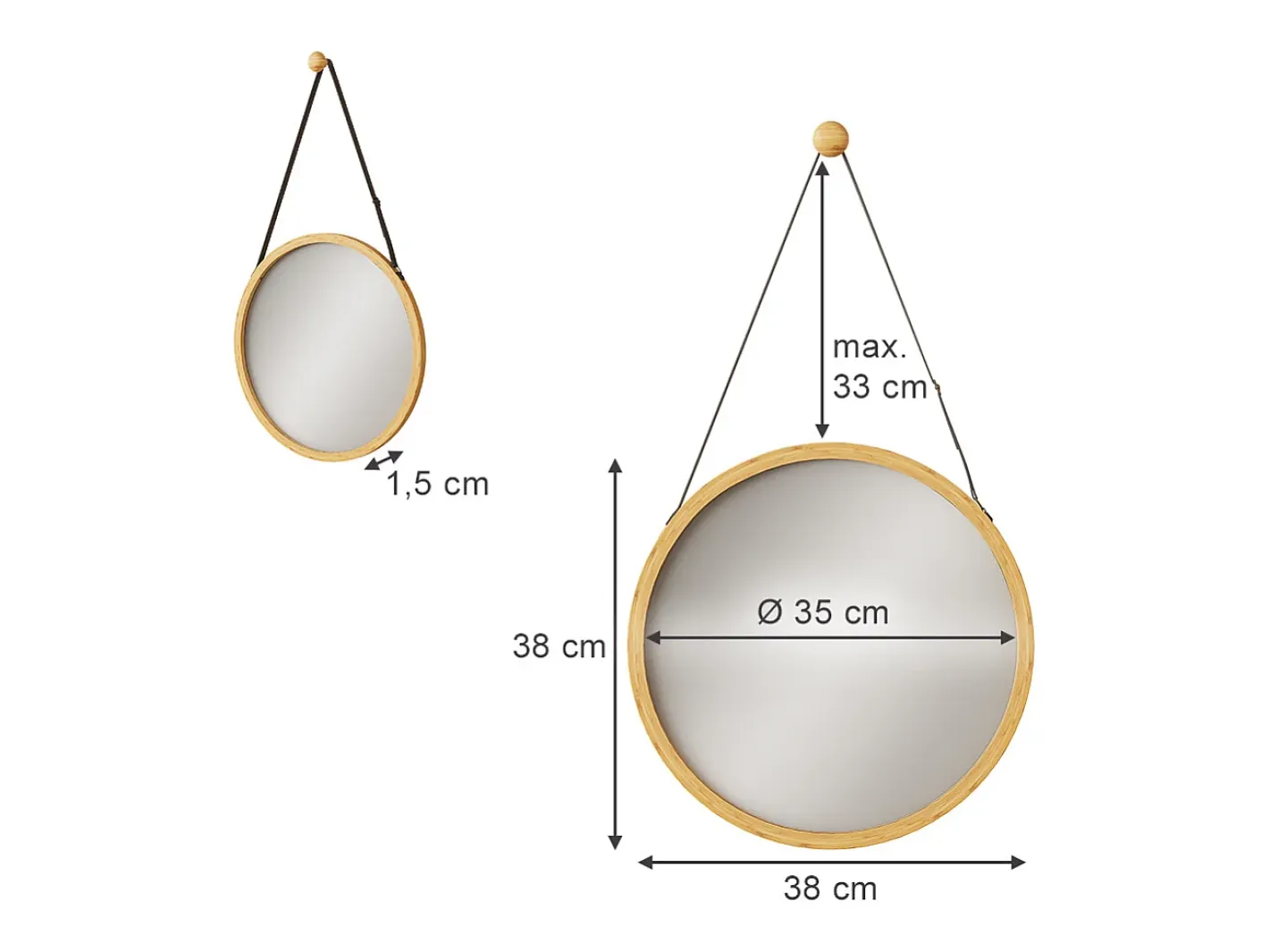 Vicco Espejo de baño bambú 38x38x1.5 mirno Color natural claro Sale