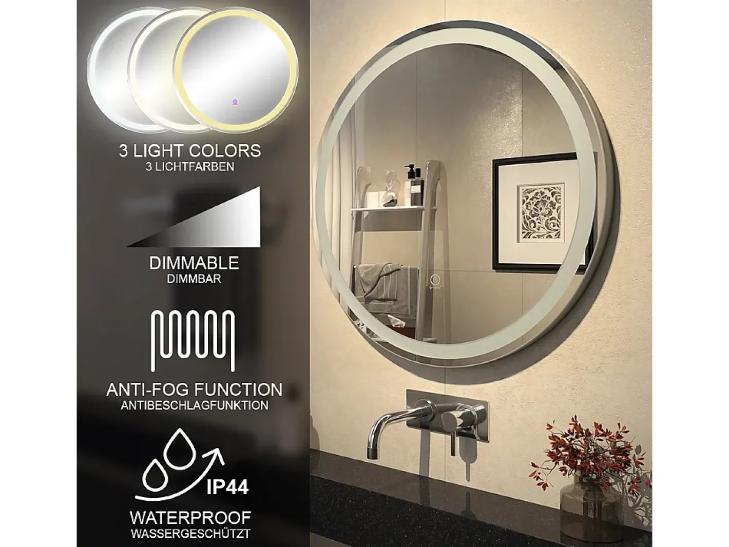 Vicco Espejo-Espejo de baño 70x4x70 lumos Blanco