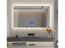Online Espejo de baño con iluminación - 100 x 60 cm - Espejo de baño LED - con toque, antivaho, reloj, temperatura, regulable Transparente