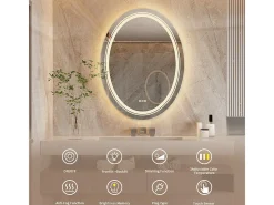 Fativo Espejo de baño con iluminación, espejo de pared antivaho con aumento 80x60cm Plateado New