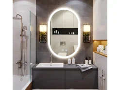 DripeX Espejo de baño con iluminación LED 70x50 cm, antideflagrante de vidrio anti-fog, espejo de interruptor de pared ovalado, 3 colores, 6500k Blanco Online