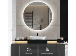 Hot Espejo de baño con iluminación LED - 80 x 80 cm - Interruptor táctil - 3 colores de iluminación - Montaje en pared Blanco
