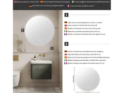 Hot Espejo de baño con iluminación LED - 80 x 80 cm - Interruptor táctil - 3 colores de iluminación - Montaje en pared Blanco