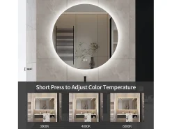 New Espejo de Baño con Iluminación - Redondo Ø80 cm - Espejo de Baño LED - con Antivaho y 3 Colores Cambiantes Transparente