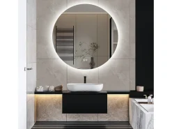 New Espejo de Baño con Iluminación - Redondo Ø80 cm - Espejo de Baño LED - con Antivaho y 3 Colores Cambiantes Transparente