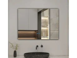 Aica Espejo-Espejo de baño con LED,80 x 60 cm, con iluminación LED de tres colores,rectangular, función antivaho, memoria de apagado y brillo ajustable. Transparente