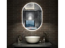 Outlet Espejo de baño con Led,50 x 90 cm, Luz led con tres colores,Con función antivaho, memoria agapada, brillo ajustable. Transparente